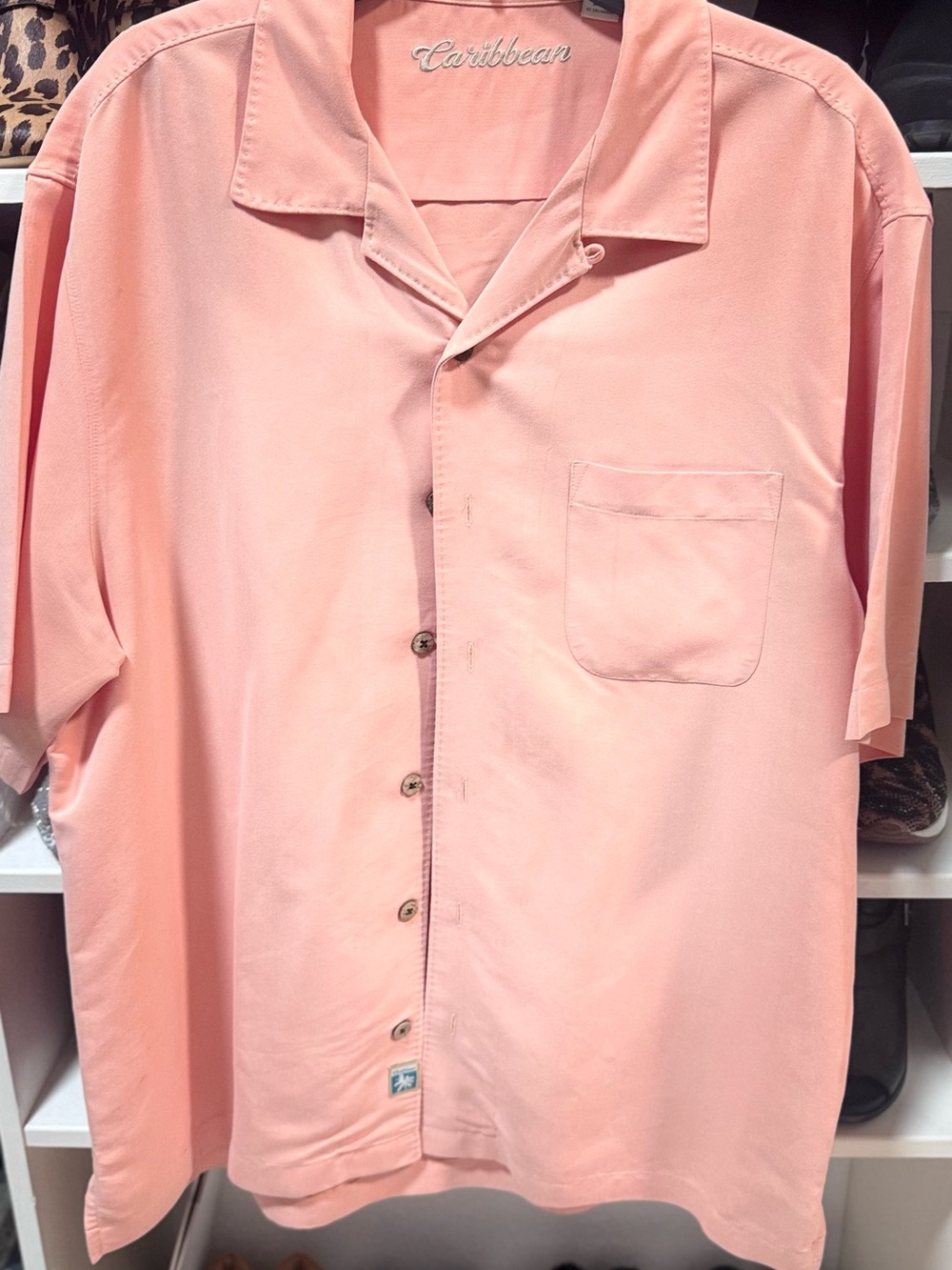 Caribbean Men’s Peach Button-Front Short Sleeve Shirt
